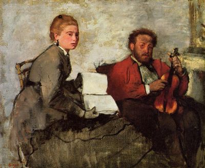 Edgar Degas - Violinist and young woman, circa 1871. Oil and crayon on canvas