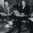 1952: Krebbers,Van Otterloo, Badings en Olof tijdens de opnames voor Badings' concert voor 2 vi